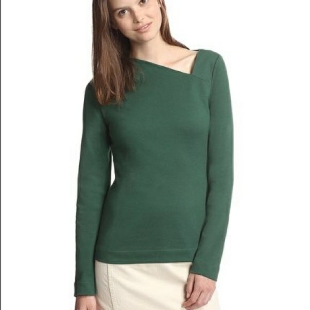 Kate Spade Saturday Green Slant Neck Longsleeve Cotton Knit Top